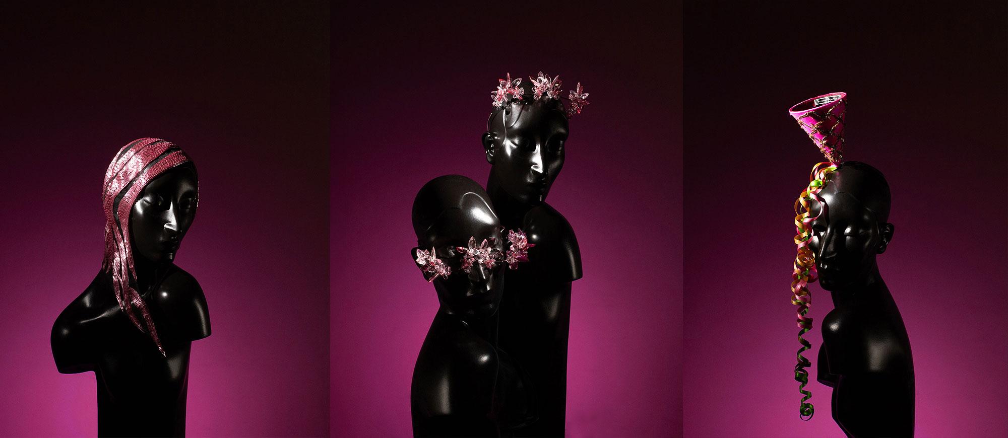 Stephen Jones Autumn Winter 2026 Think Pink but Pack Blackmodel millinery hats
